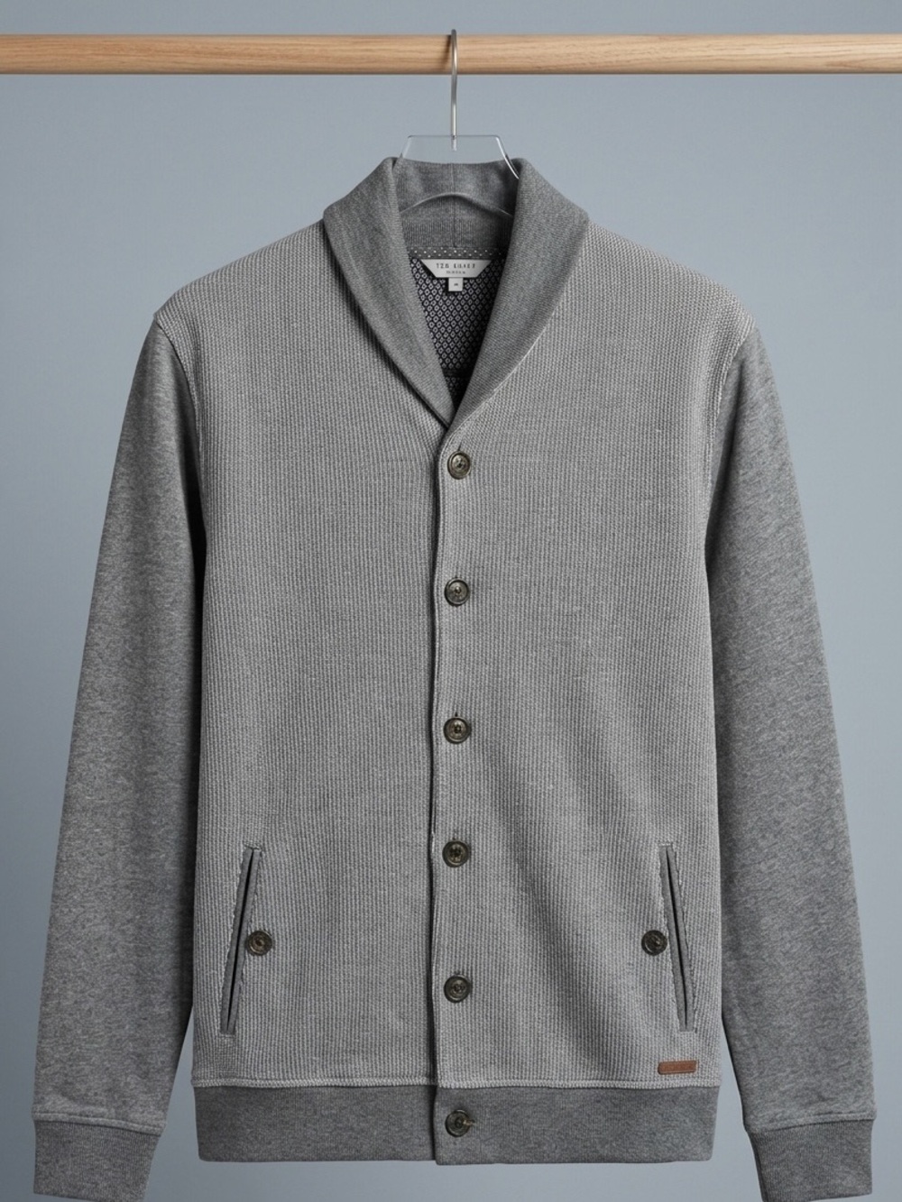 Ted Baker men’s Gray Cozy Collegiate Button-Up Cardigan Sweater - size large